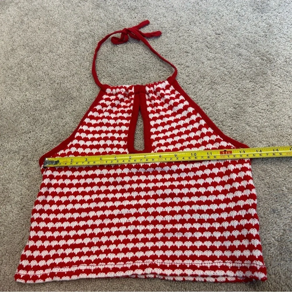 Zara red white printed knit halter crop top Sz M NWT - Picture 9 of 10